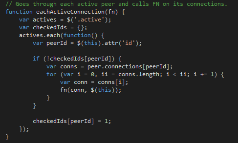 Define the each active connection function